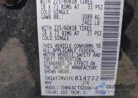 2015 Nissan Rogue Sl from USA, damaged, VIN 5N1AT2MV1FC814772